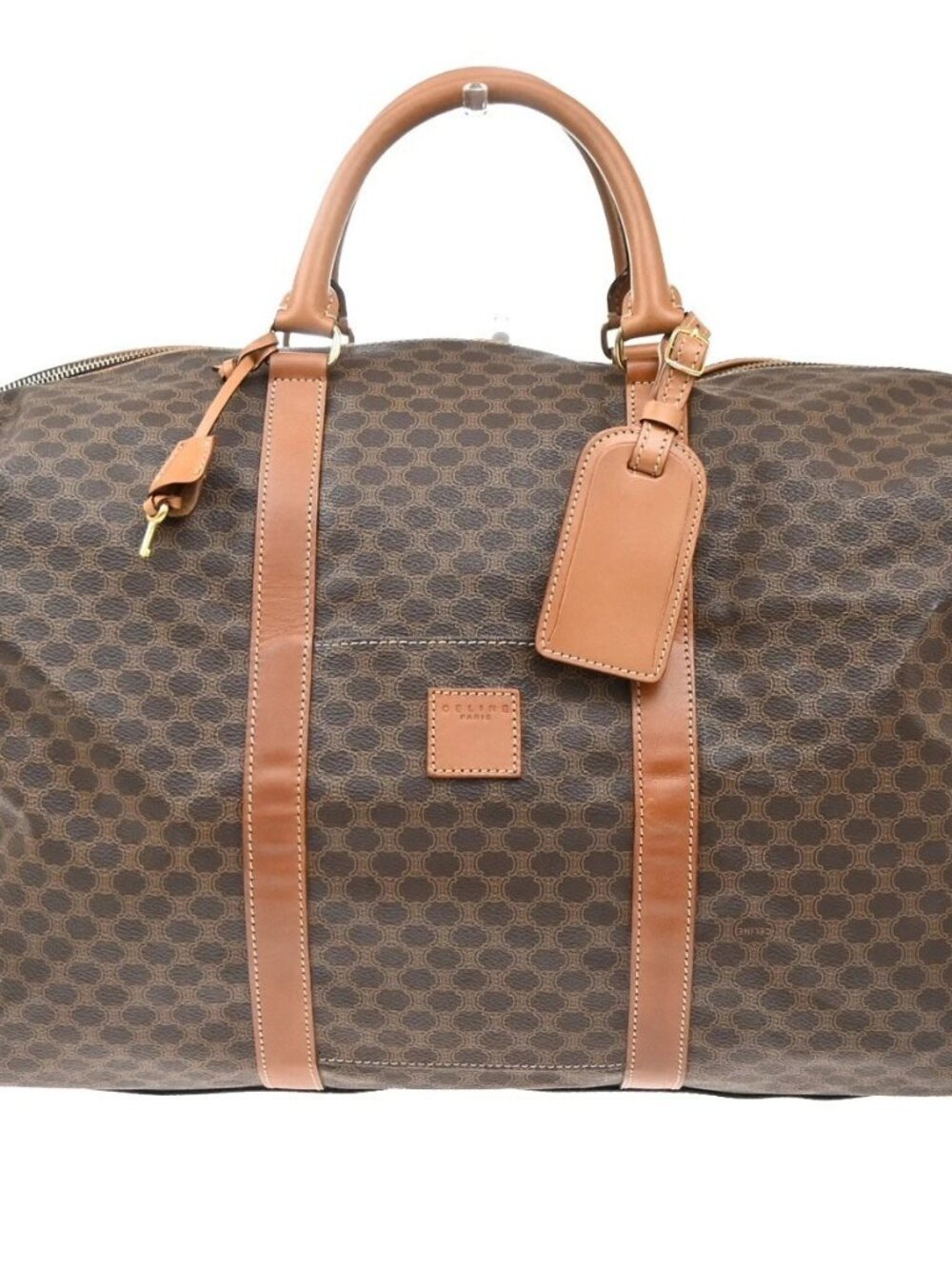 CELINE Logo Macadam Pattern Boston Hand Bag PVC Leather Brown GHW Italy 30KD549